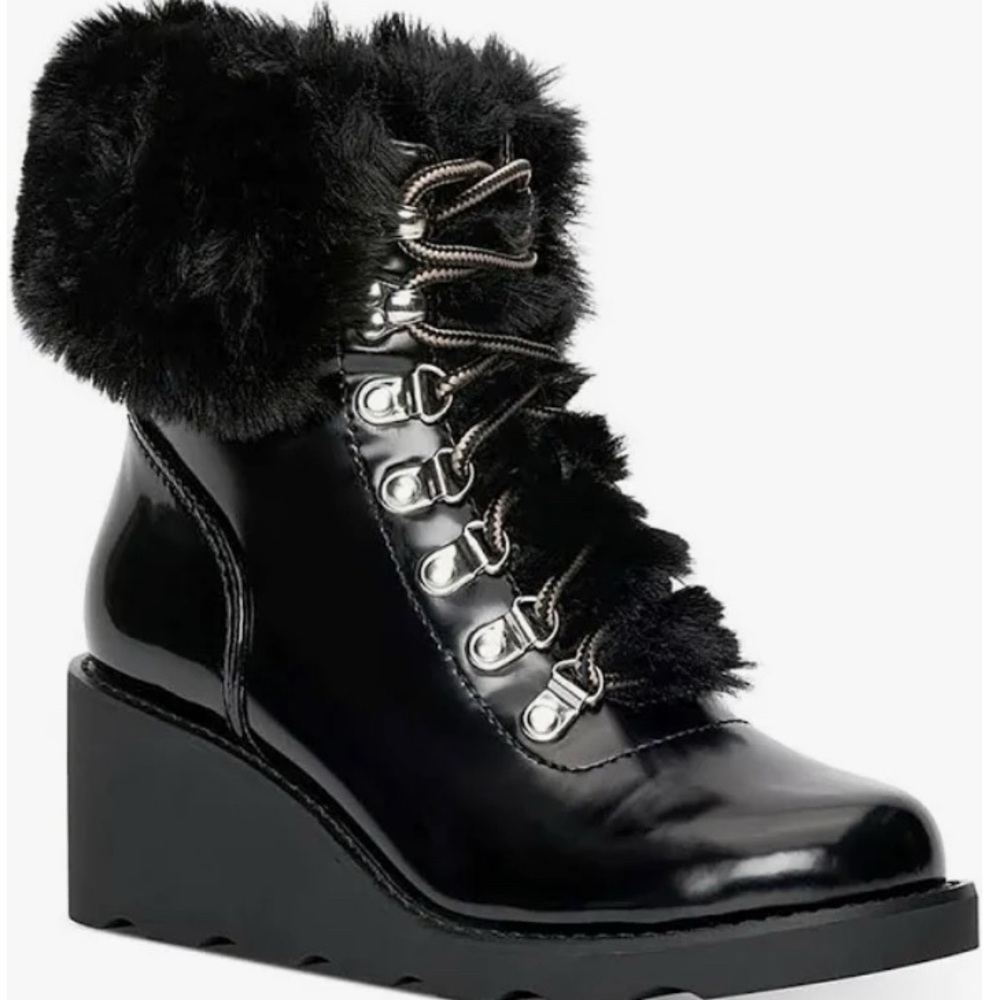 Inc! Patent leather and comfy! Wedges, size 9.5, faux fur, Hannia!​​